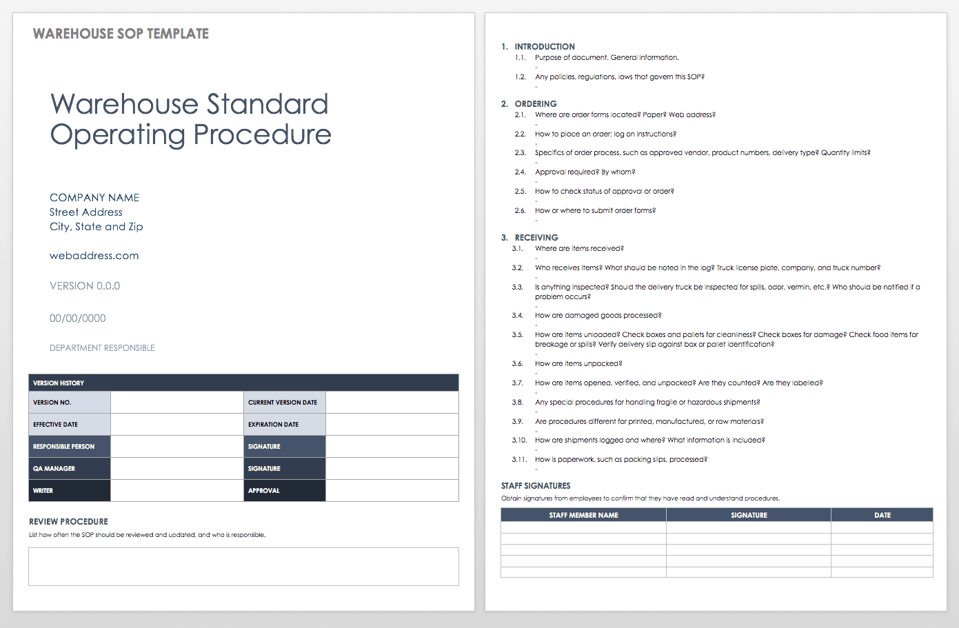 Standard Operating Procedures Templates Smartsheet 