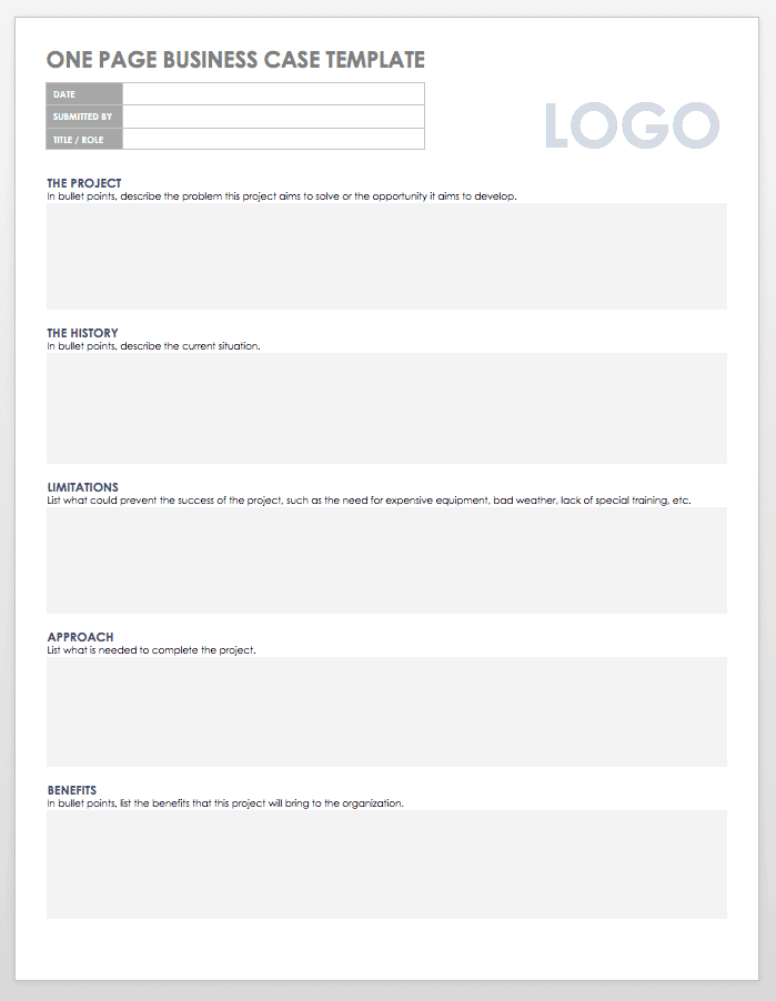 one page business case template word