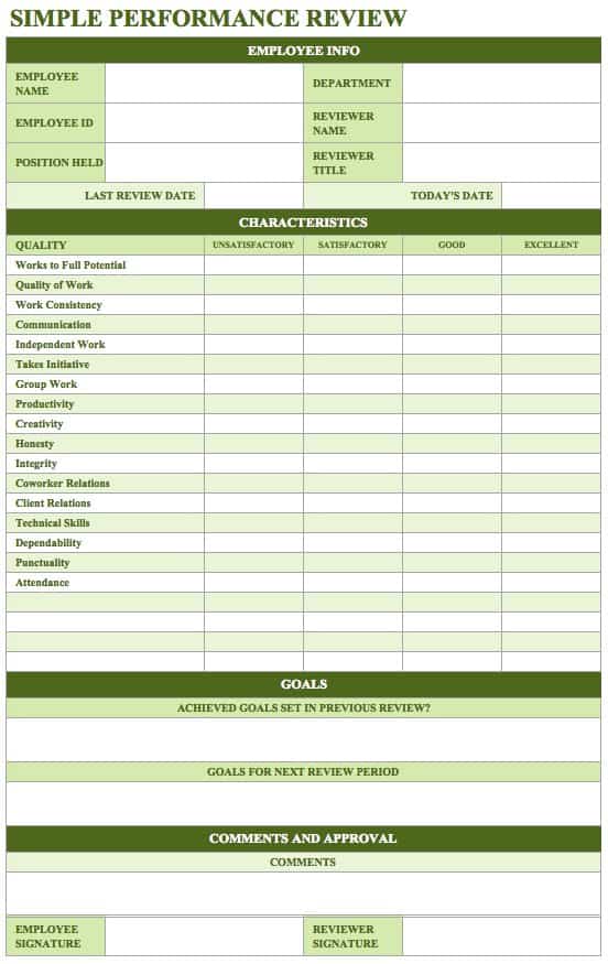 Excel Performance Review Template