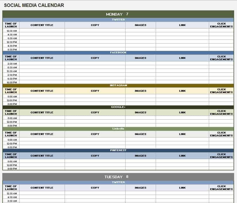 Social Media Calendar Template