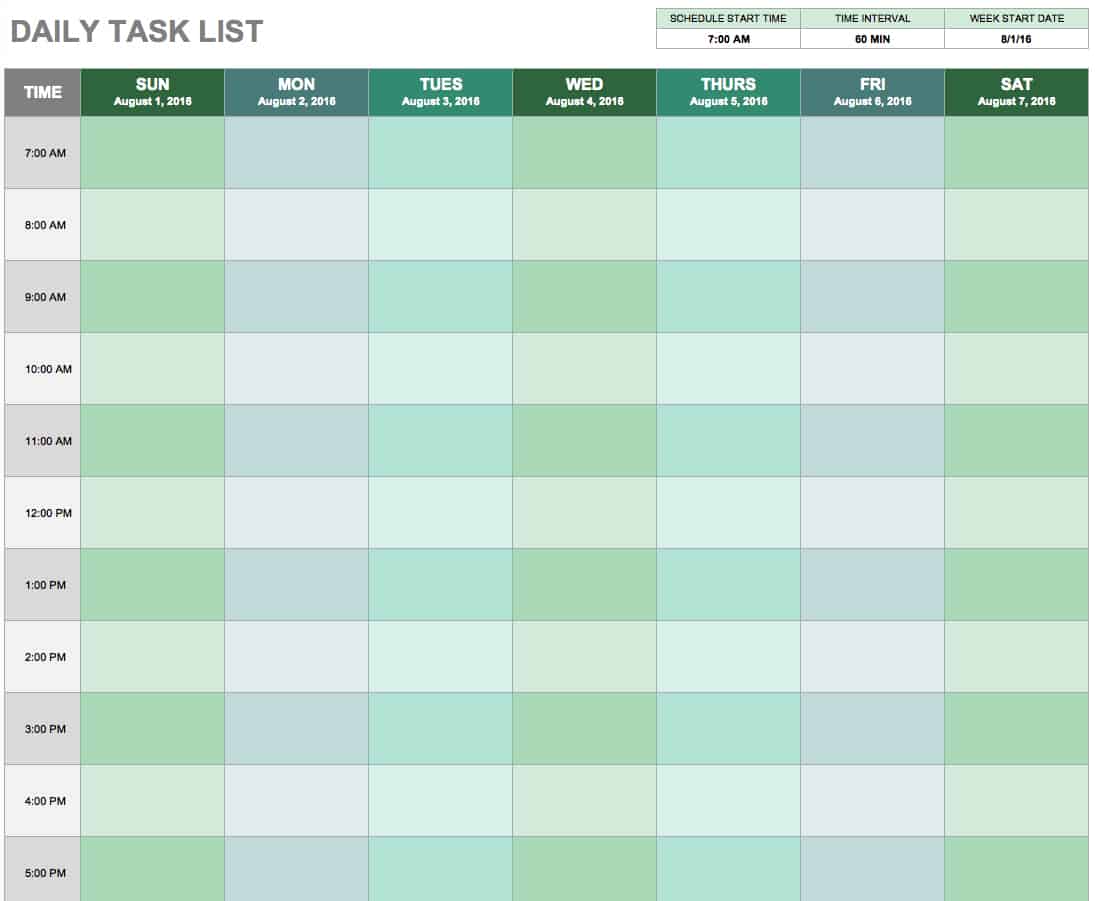 weekly task calendar