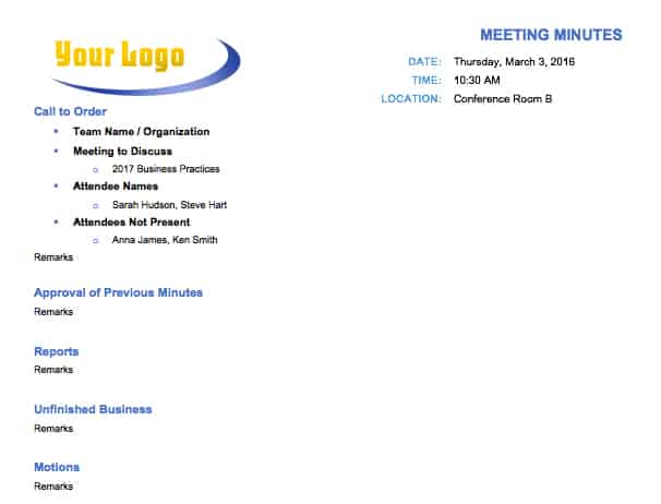 Free Meeting Minutes Template For Microsoft Word