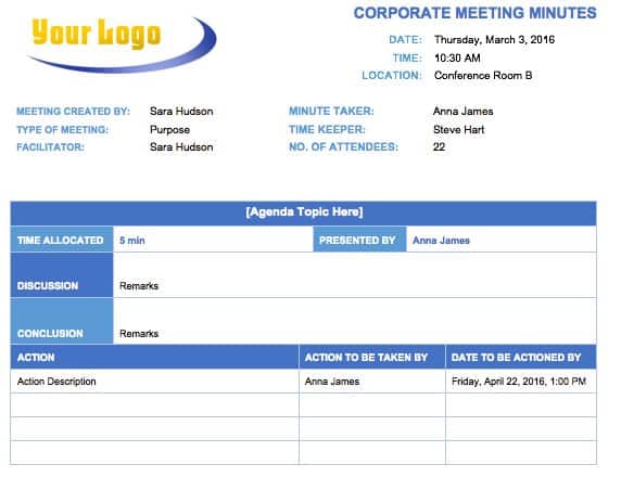 Free Meeting Minutes Template for Microsoft Word