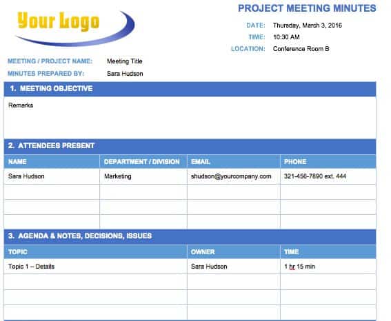 Microsoft Word Meeting Minutes Template