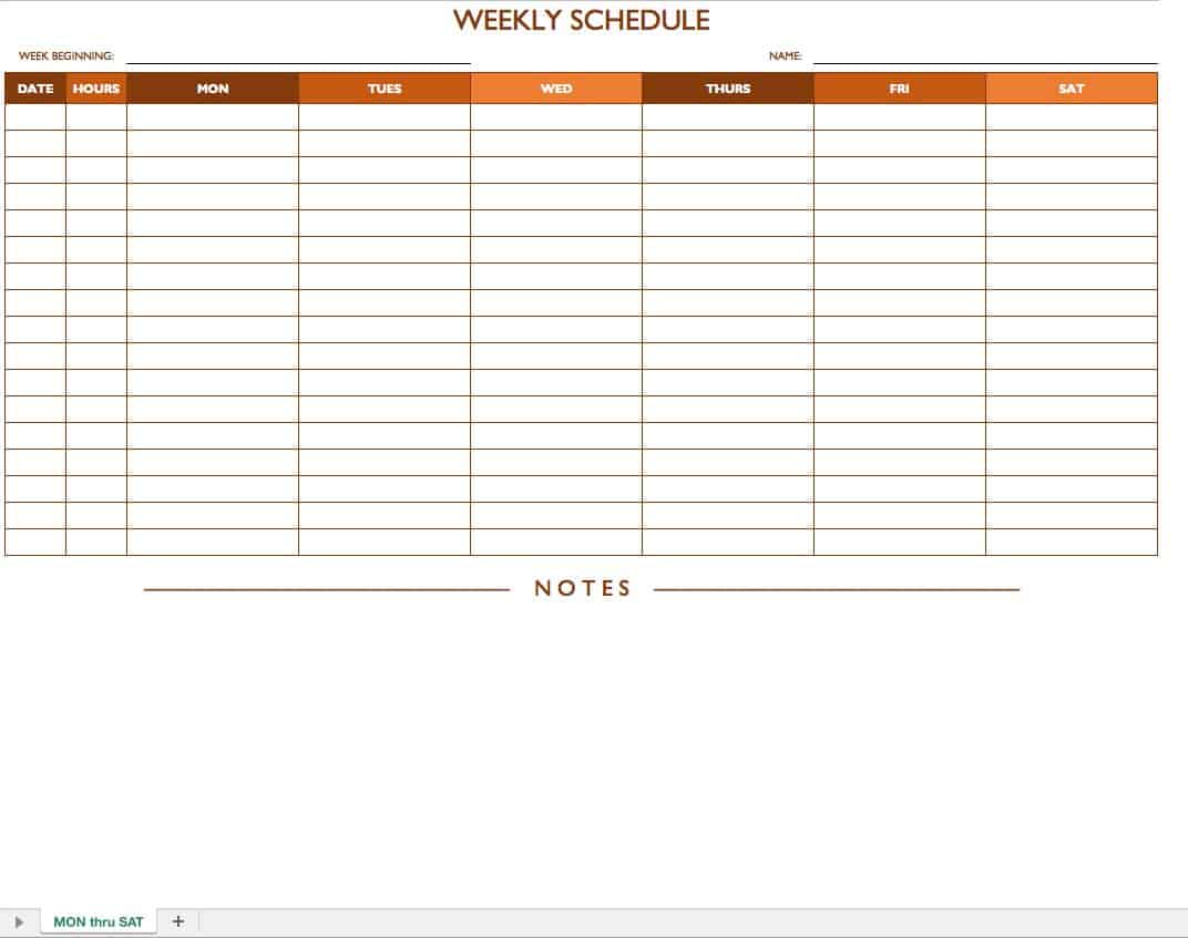 blank work week calendar