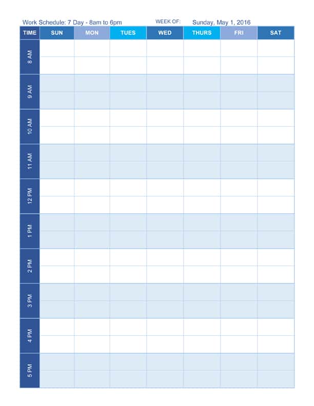 printable weekly work schedule template