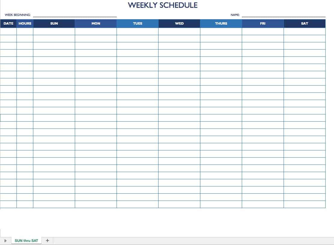 four week work schedule template