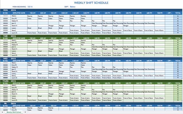 free work schedule template for 2018
