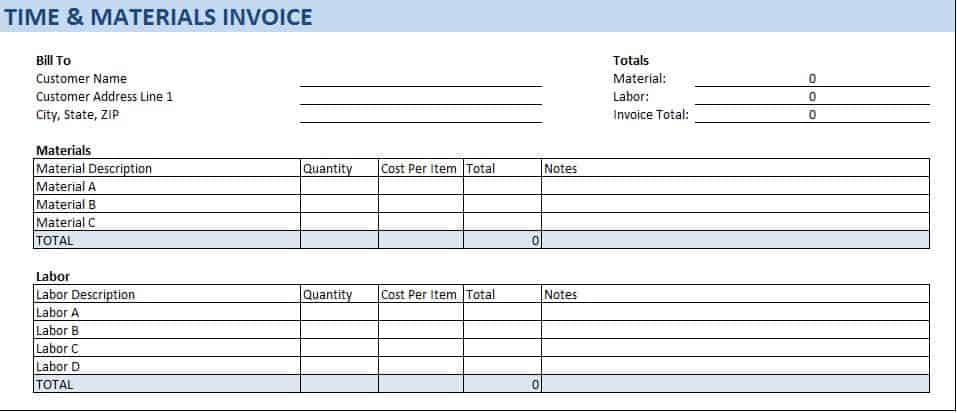 Printable Time And Material Template Free Templates Printable