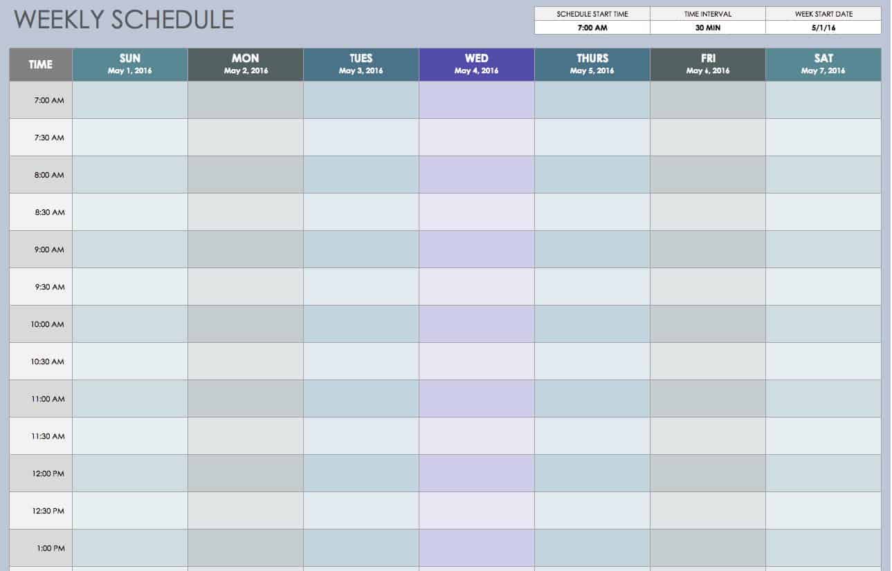 excel weekly work schedule template