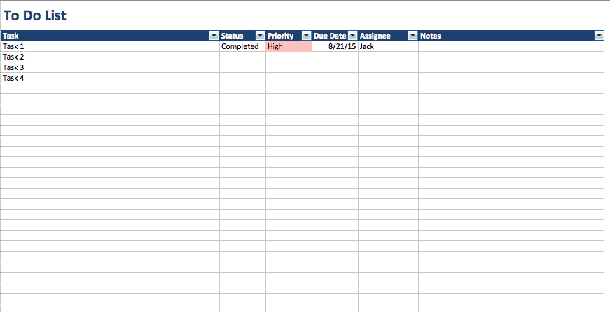 Checklist Format Excel Basic To Do List Template