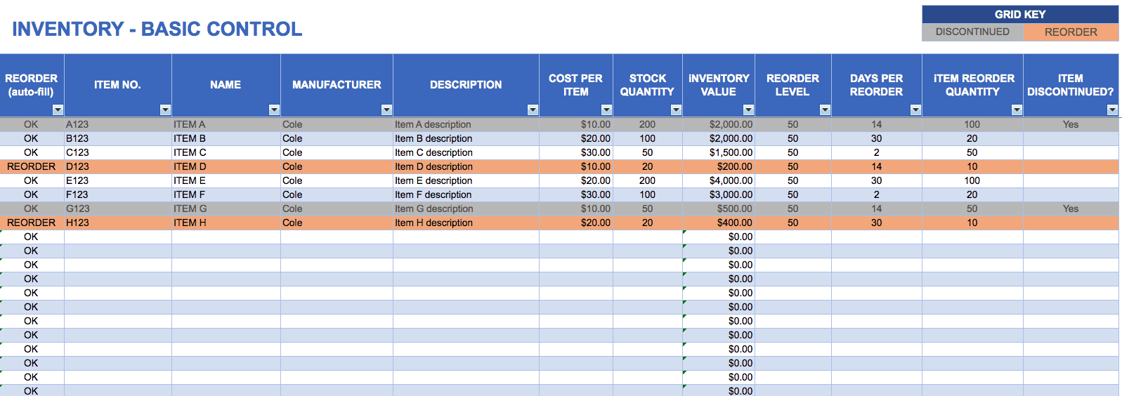 Free Excel Inventory Templates