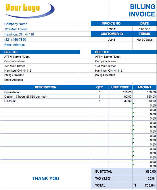 microsoft invoice template excel