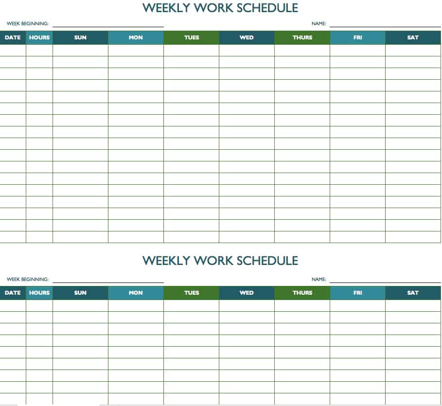 template for work schedule weekly