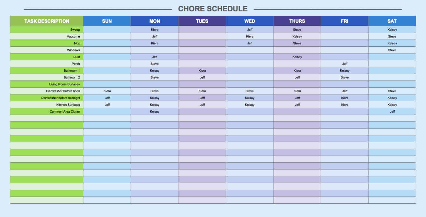 excel weekly schedule