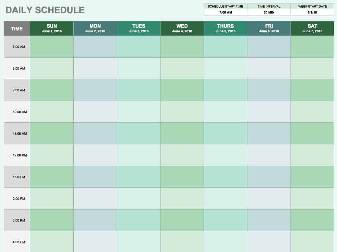 minute by minute daily schedule template