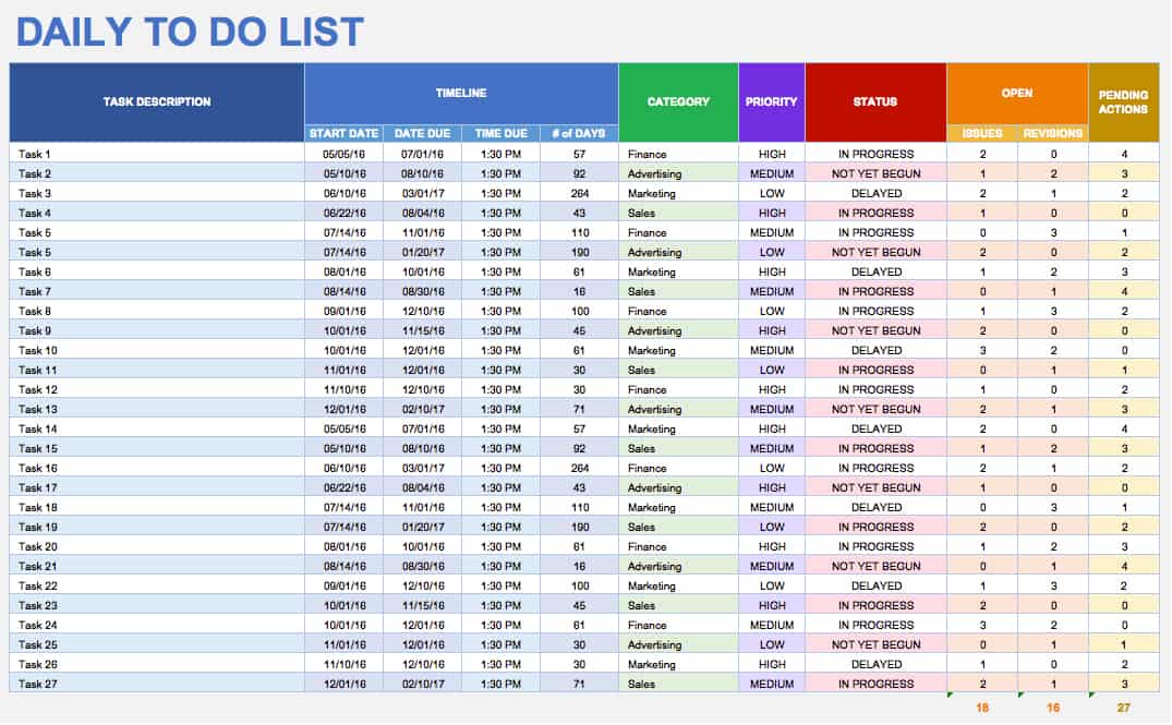 daily to do list planner excel