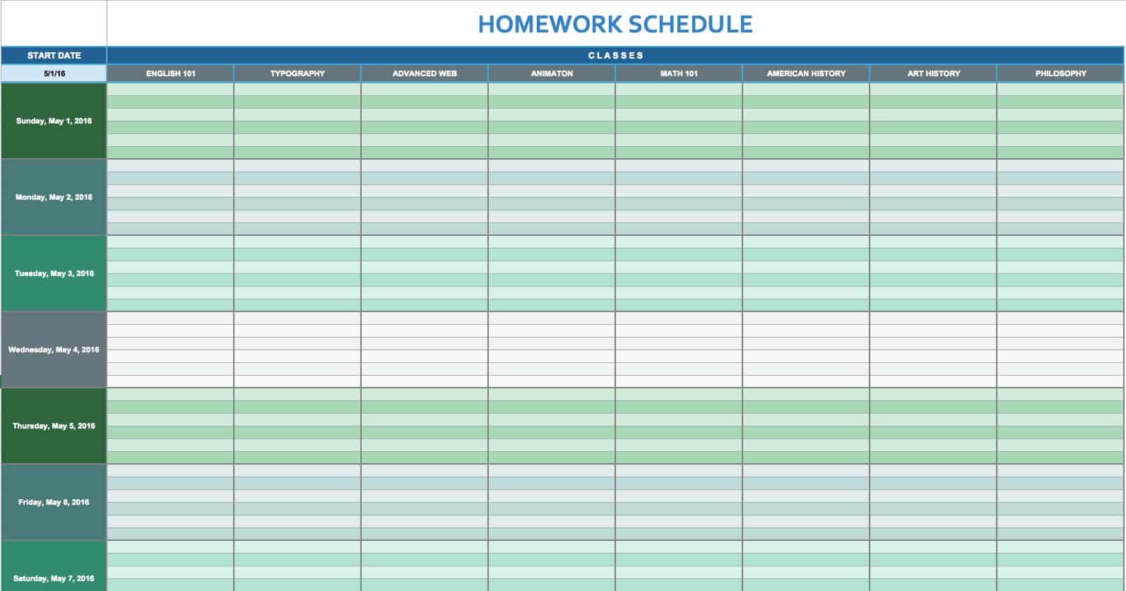 daily schedule template excel free