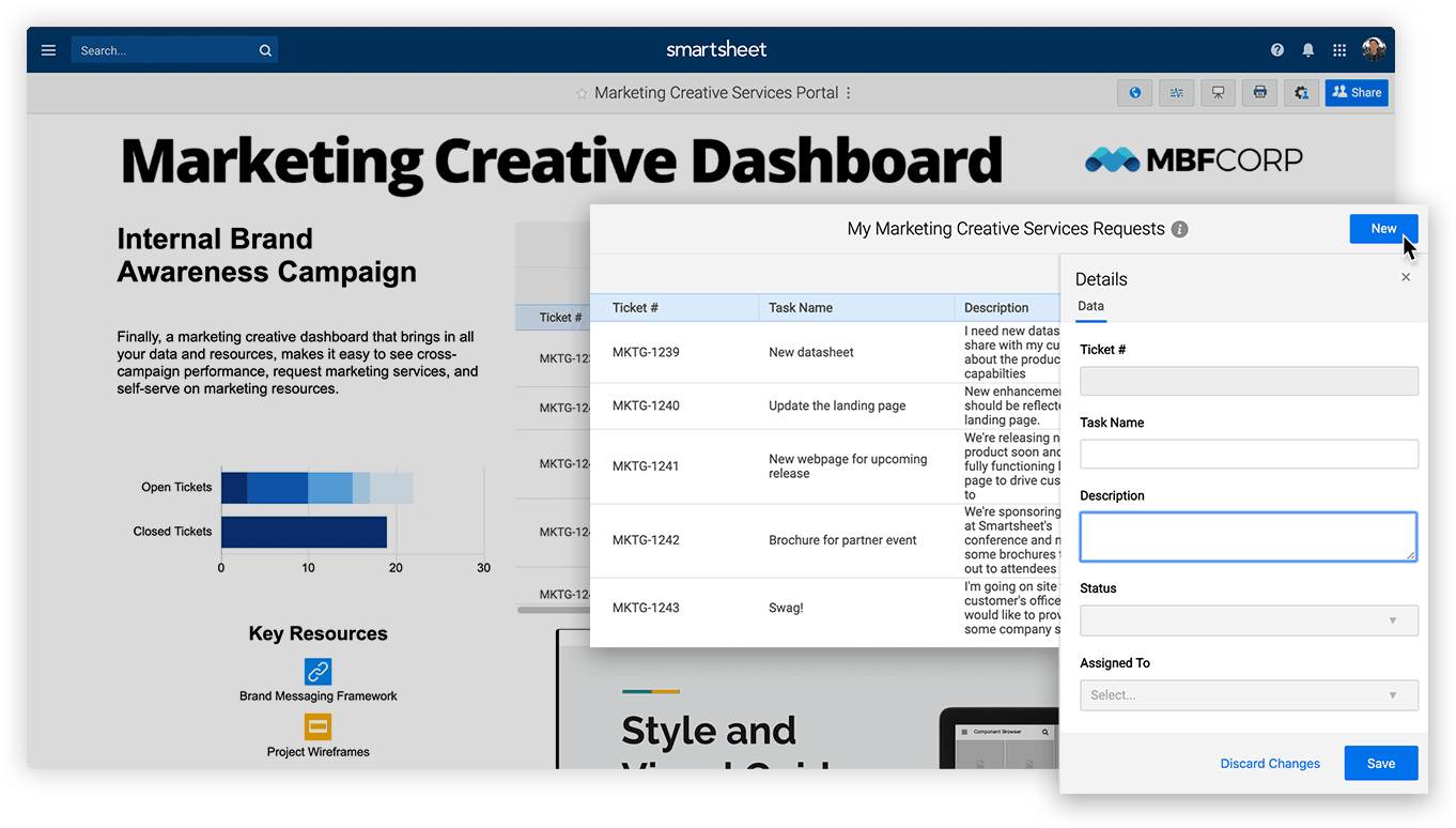 Example of Smartsheet Dynamic View embedded in a marketing dashboard.