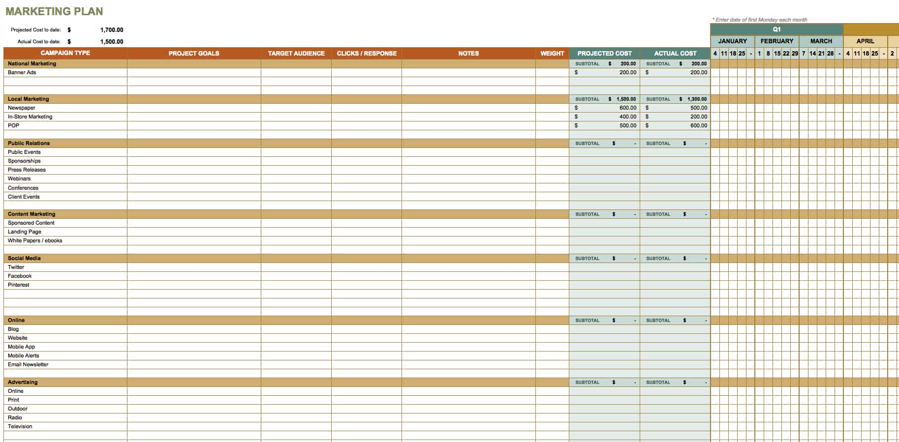 Excel Marketing Plan Template