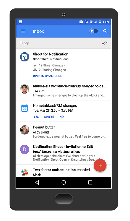 Smartsheet in Google Inbox
