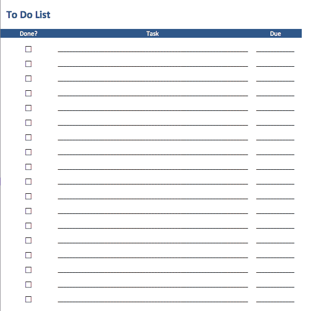 cute to do list template excel