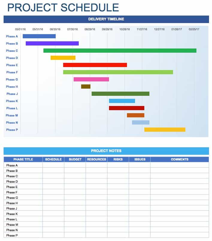 microsoft excel project management schedule template