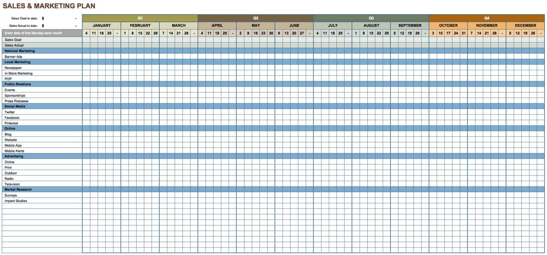 Sales Marketing Plan Template Excel