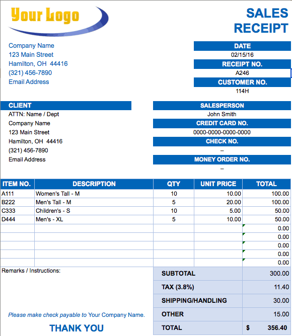 Sales Receipt Template