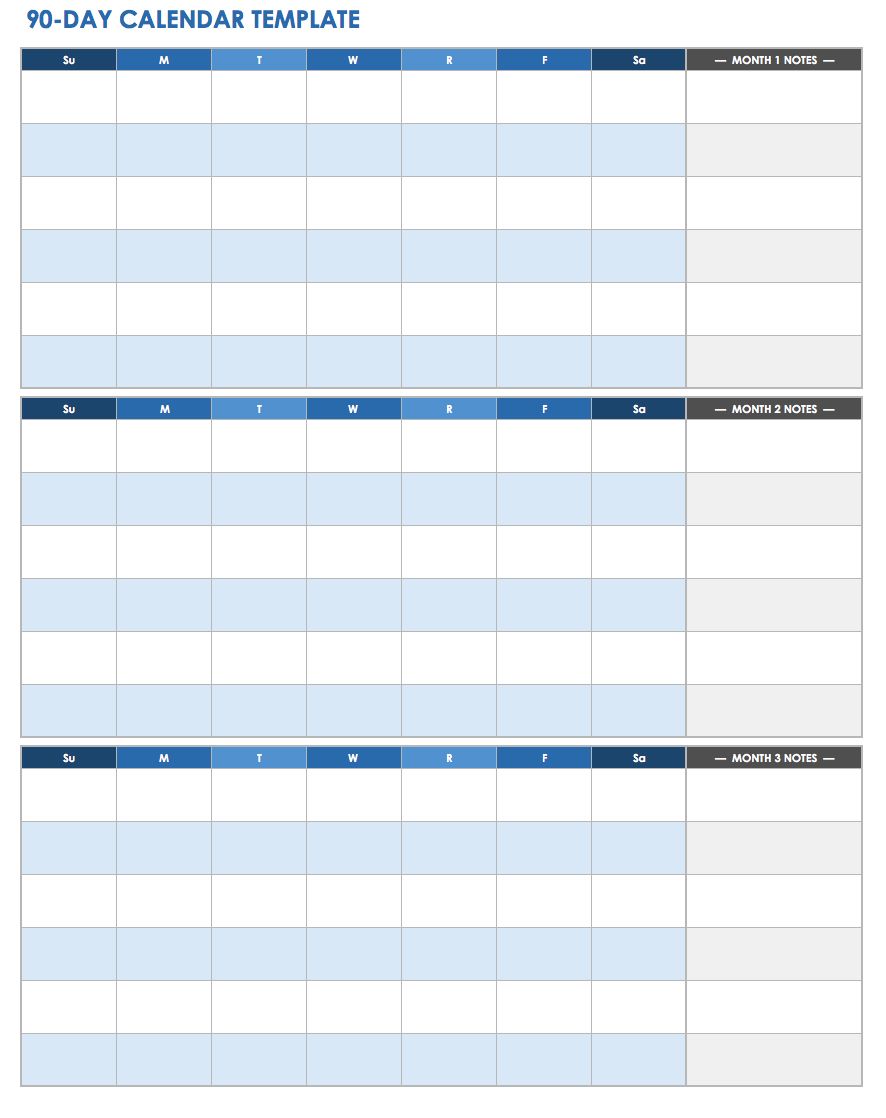 IC 90 Day Calendar Template