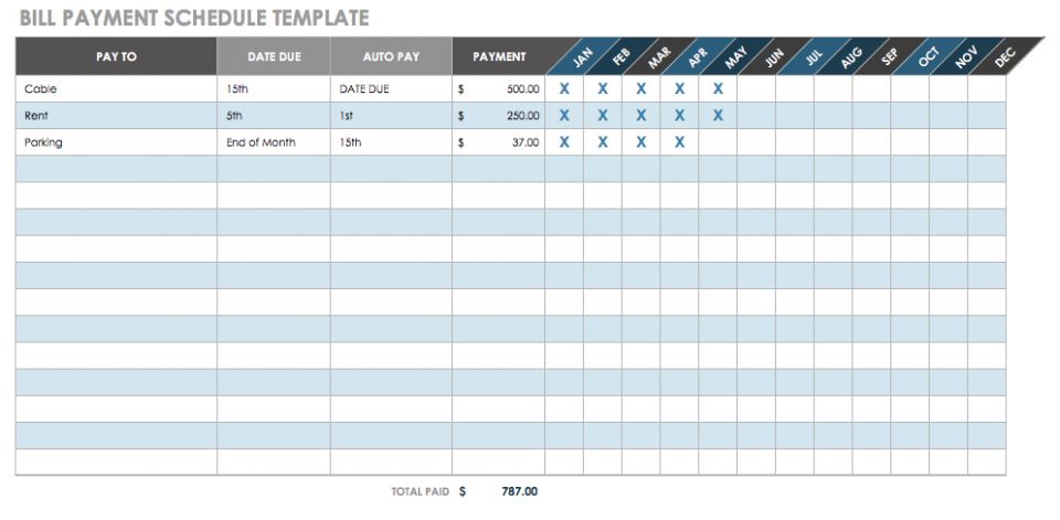 IC Bill Payment Schedule Template