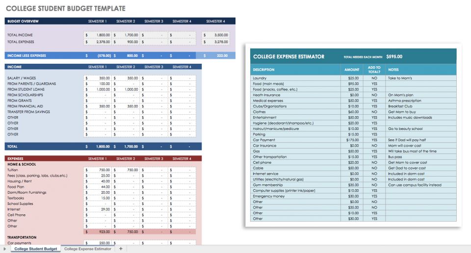 IC College Student Budget Template