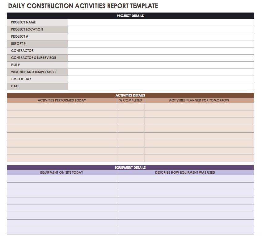 IC Daily Construction Activites Report Template