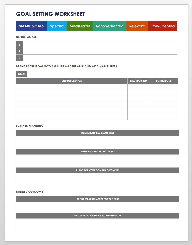 IC Goal Setting Worksheet Template