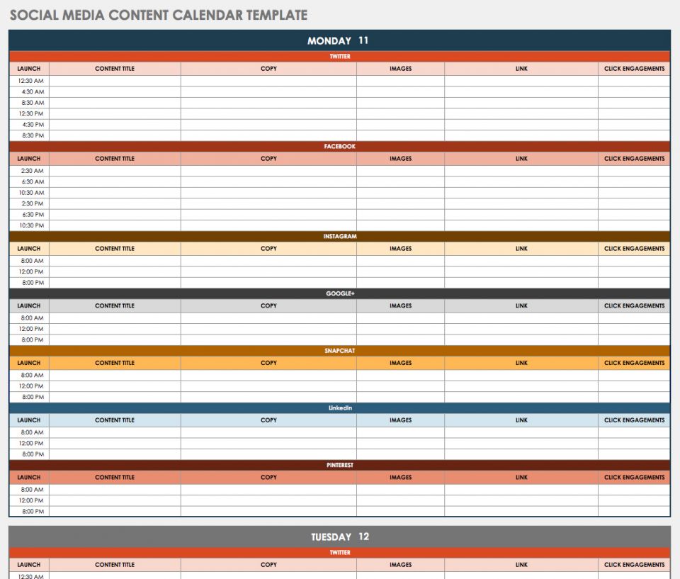 Social Media Schedule Template : 8  Social Media Schedule Templates