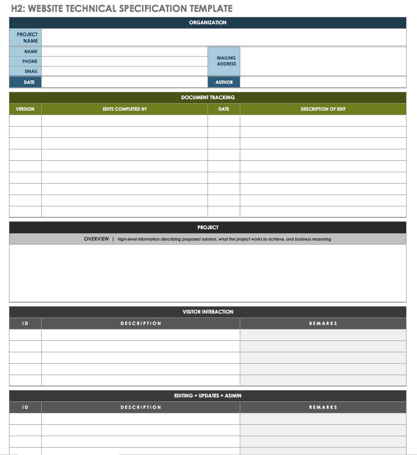 Free Technical Specification Templates Smartsheet