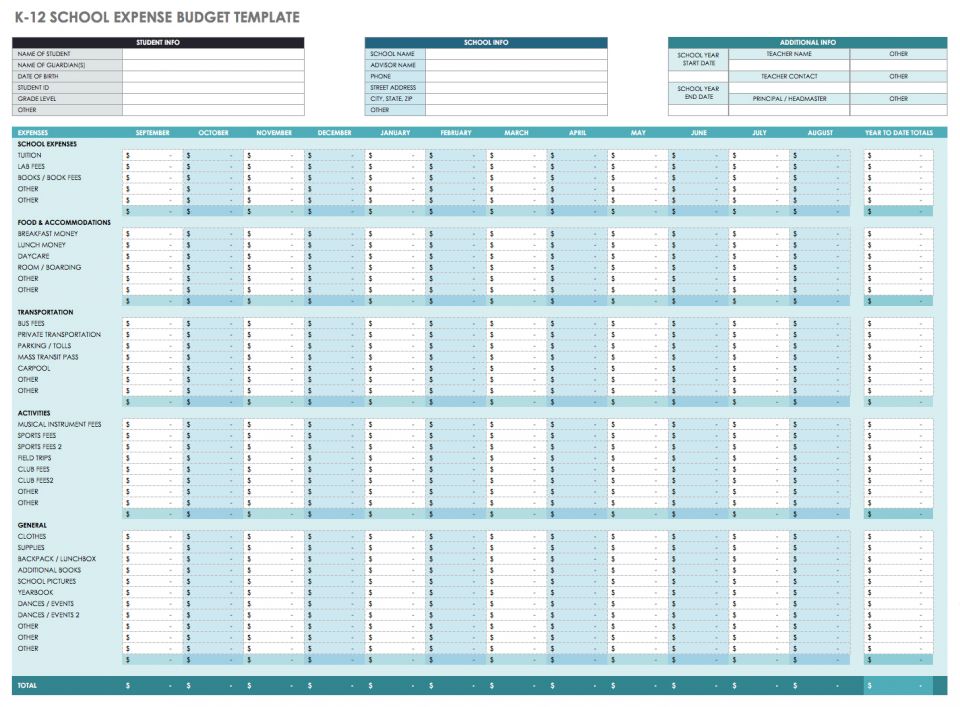 Free Monthly Bud Templates