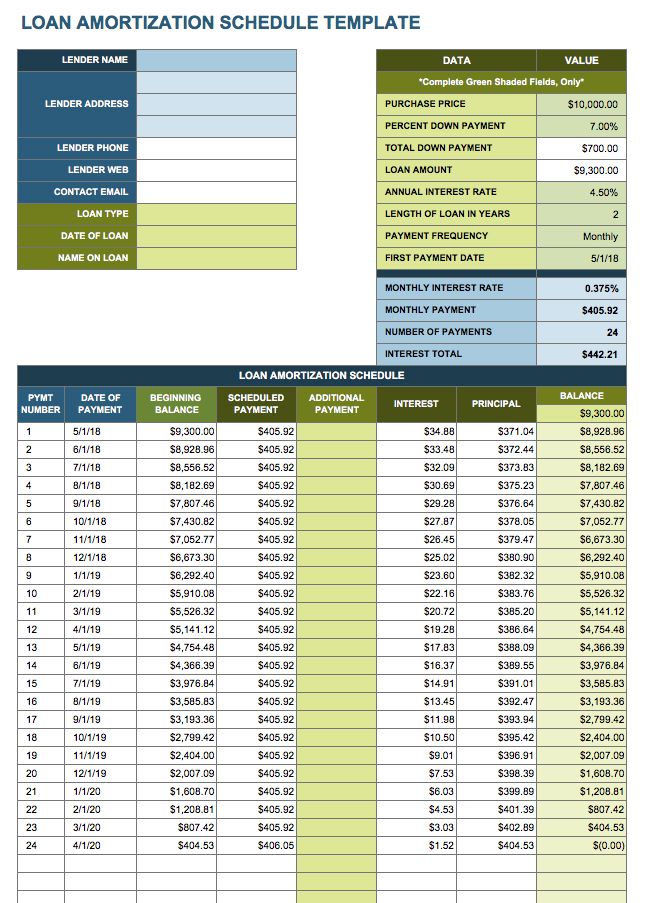 microsoft excel payment schedule template