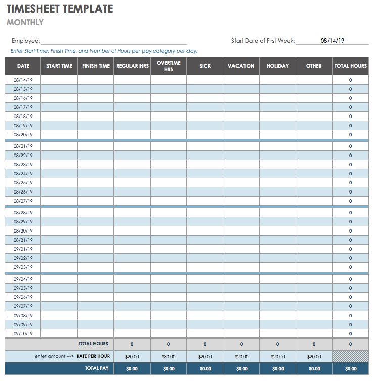 IC Monthly Timesheet Template