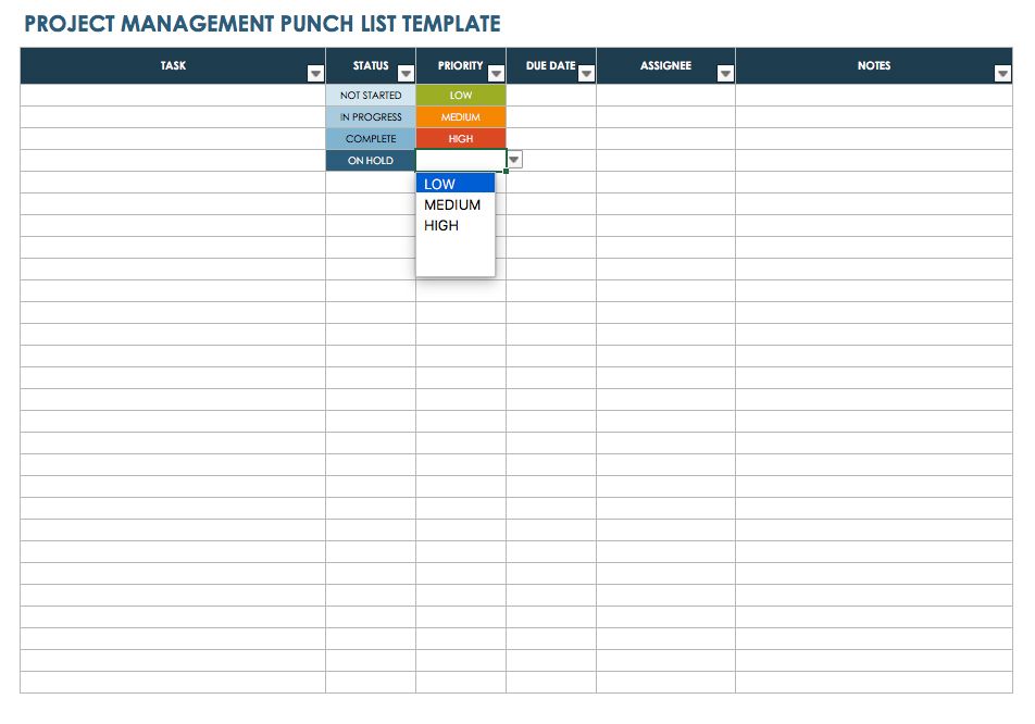 Punch List Template Excel