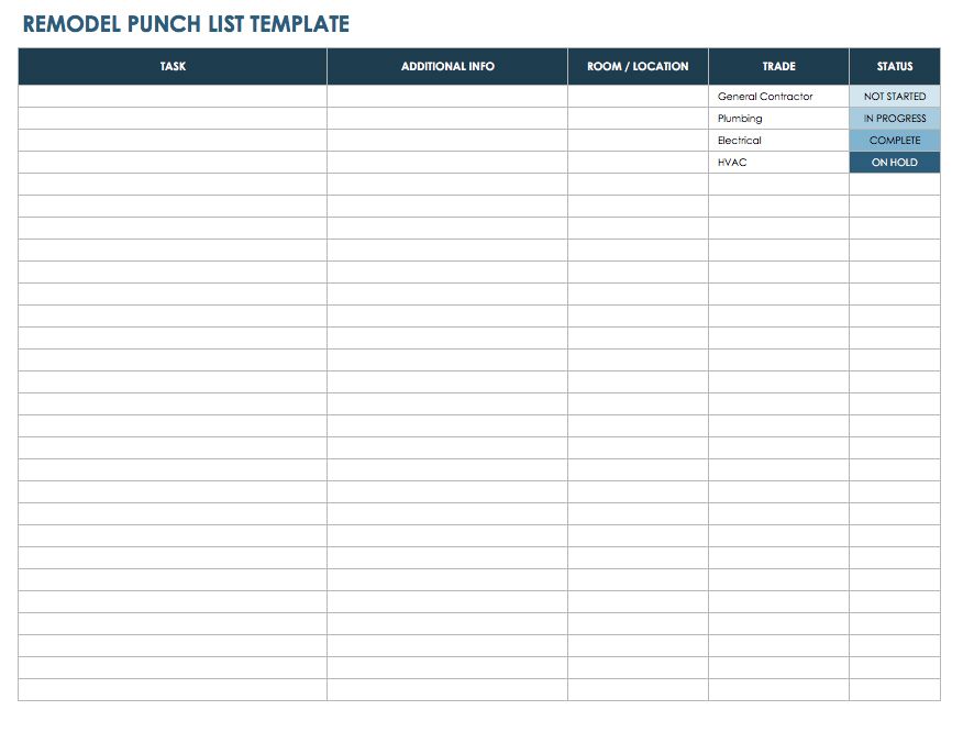 IC Remodel Punch List Template