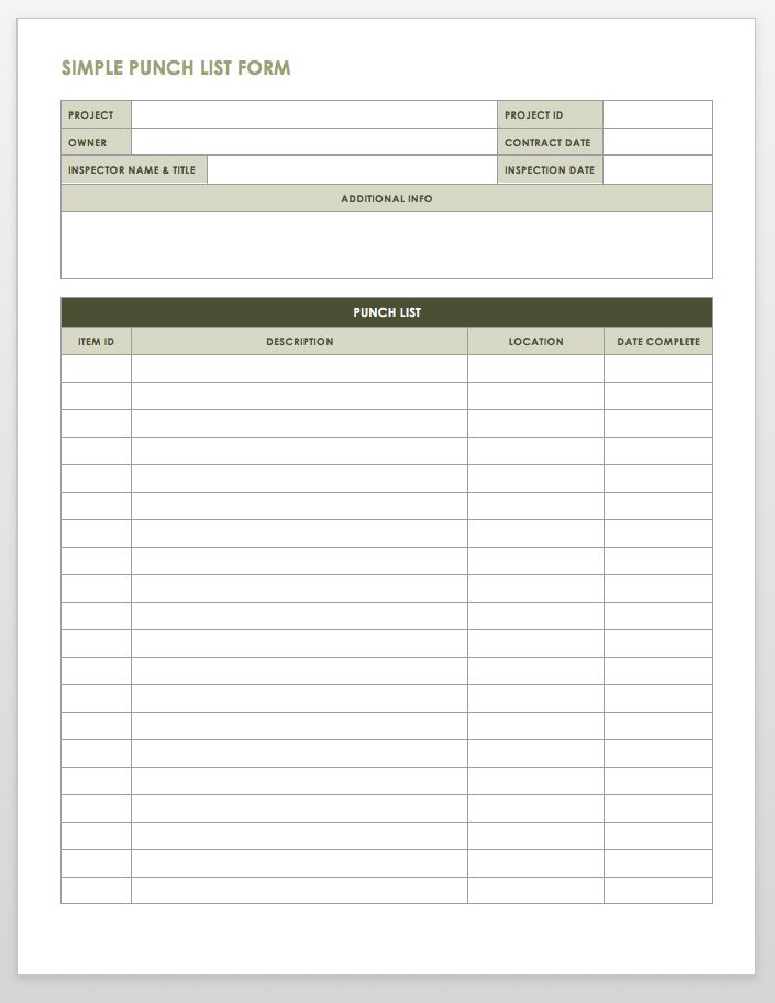 Free Punch List Templates Smartsheet