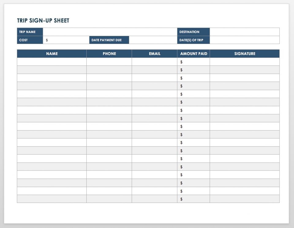 email sign up sheet