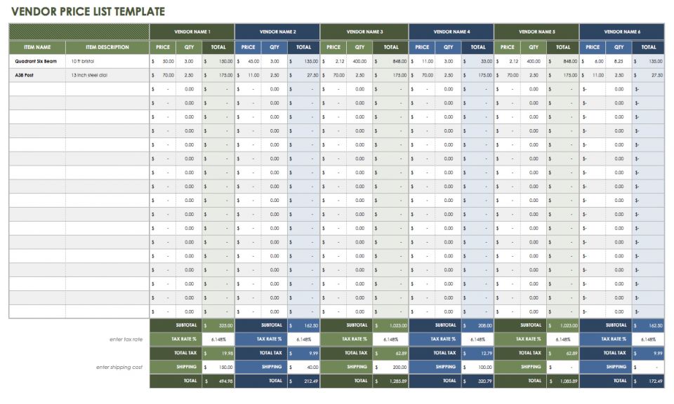 Excel Vendor List Template