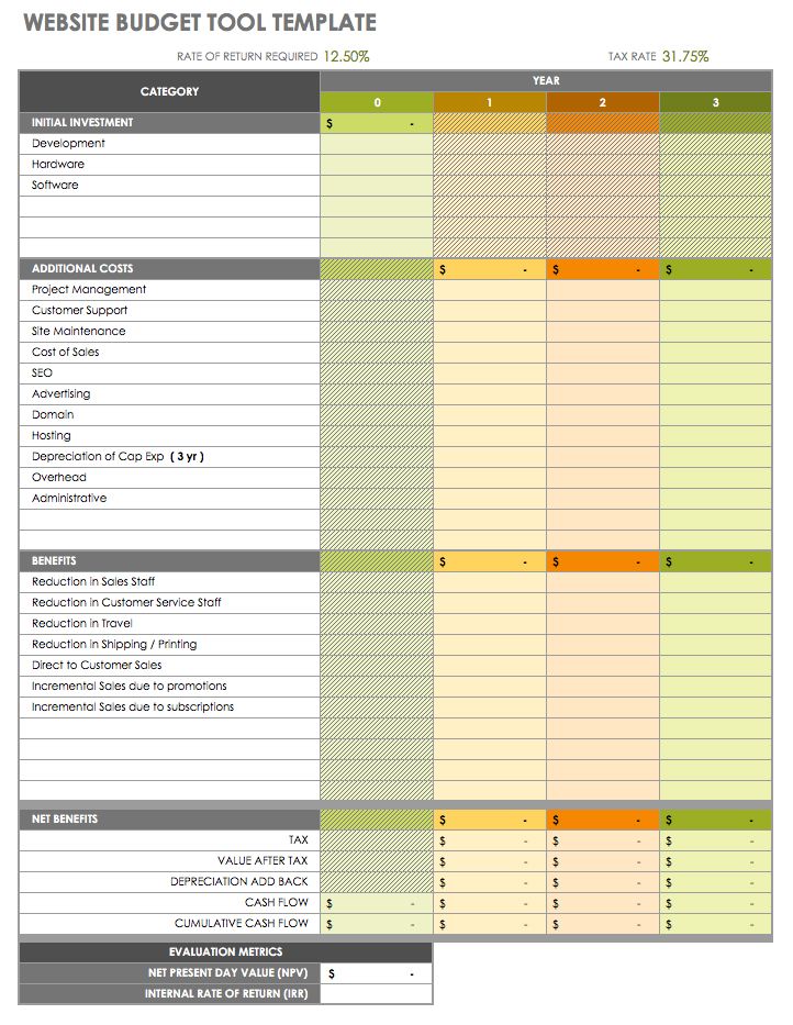 Free Startup Plan Budget Cost Templates Smartsheet - website budget template excel