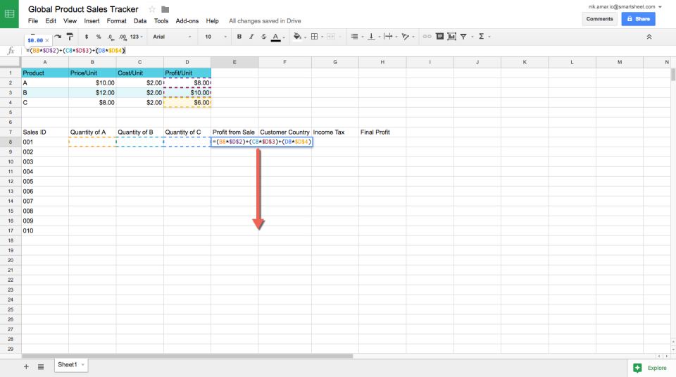 profit margin spreadsheet