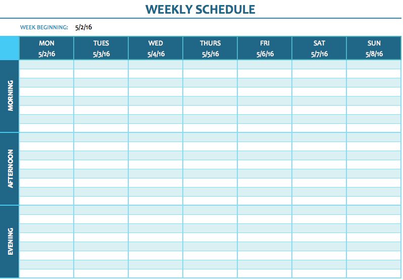 Weekly Schedule Excel Template 