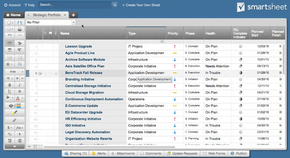 Toggle between multiple saved filters in Smartsheet to access different information