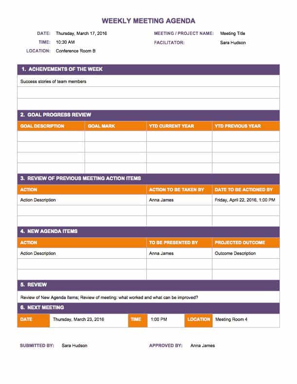 Weekly Agenda Word Template 