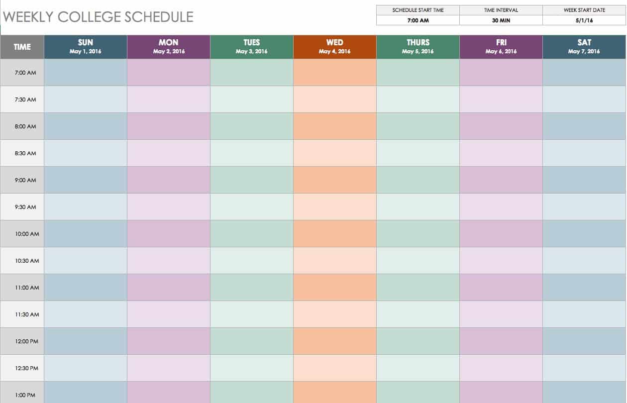 Weekly Schedule Template For College Students